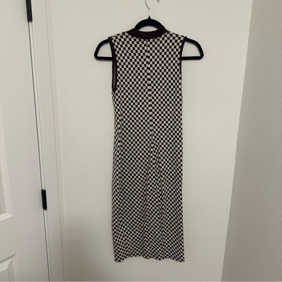 ZARA Brown White Checkered Mock Neck Midi Dress Sleeveless Size Small Women’s - Picture 6 of 8
